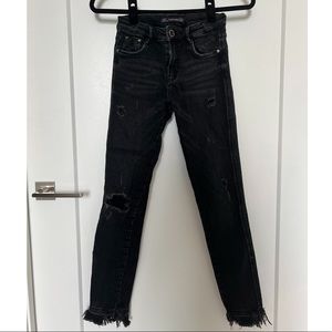 Black Distressed Frayed Hem Jeans